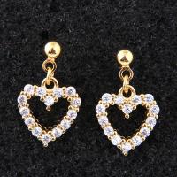 Cubic Zirconia Micro Pave Brass Earring, Heart, real gold plated, micro pave cubic zirconia & for woman, nickel, lead & cadmium free 