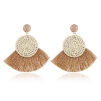 Fashion Tassel Earring, Rattan, with Cotton Cord & Zinc Alloy & Acrylic, gold color plated, for woman 