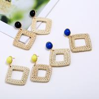 Rattan Drop Earring, with Zinc Alloy & Acrylic, Rhombus, gold color plated, for woman 