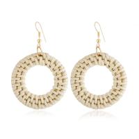 Rattan Drop Earring, with Zinc Alloy, Donut, gold color plated, for woman 