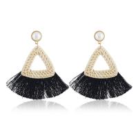 Fashion Tassel Earring, Rattan, with Cotton Cord & Zinc Alloy & Acrylic, gold color plated, Bohemian style & for woman 