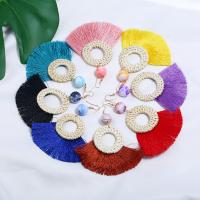 Fashion Tassel Earring, Rattan, with Cotton Cord & Zinc Alloy & Acrylic, gold color plated, Bohemian style & for woman 