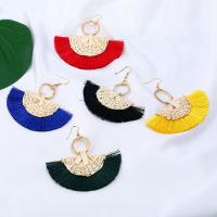 Fashion Tassel Earring, Rattan, with Cotton Cord & Zinc Alloy, gold color plated, for woman 
