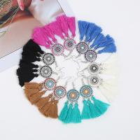 Fashion Tassel Earring, Cotton Cord, with Zinc Alloy, silver color plated, for woman & enamel & with rhinestone 