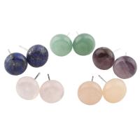 Gemstone Stud Earring, stainless steel post pin, Flat Round & for woman 