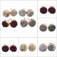 Ice Quartz Agate Stud Earring, stainless steel post pin, Flat Round, for woman - 