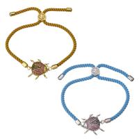Nylon Cord Bracelet, with Brass, Ladybug, plated, Unisex & adjustable & micro pave cubic zirconia 3mm Approx 6-8 Inch 