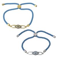 Nylon Cord Bracelet, with Brass, plated, Unisex & evil eye pattern & adjustable & micro pave cubic zirconia 3mm Approx 6-8 Inch 