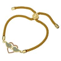Нейлоновый шнурок браслет, с Латунь, Сердце, плакирован золотом, Мужская & регулируемый & инкрустированное микро кубического циркония 3mm, длина:Приблизительно 6-8 дюймовый, продается Strand