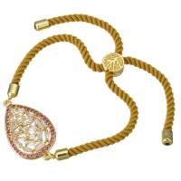 Нейлоновый шнурок браслет, с Латунь, Каплевидная форма, плакирован золотом, Мужская & регулируемый & с кубическим цирконием 3mm, длина:Приблизительно 6-8 дюймовый, продается Strand
