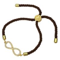 Nylon Cord Bracelet, with Brass, Infinity, gold color plated, Unisex & adjustable & micro pave cubic zirconia 3mm Approx 6-8 Inch 