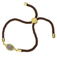 Nylon Cord Bracelet, with Brass, Horse Eye, gold color plated, Unisex & adjustable & micro pave cubic zirconia 3mm Approx 6-8 Inch 