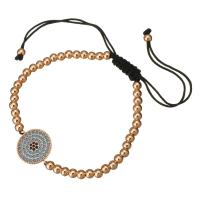 Nylon Cord Woven Ball Bracelets, with Brass, Flat Round, rose gold color plated, Unisex & adjustable & micro pave cubic zirconia 4mm Approx 6-10 Inch 