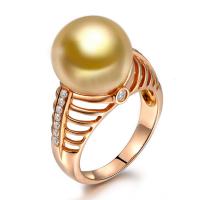 Brass Finger Ring, with Glass Pearl, real rose gold plated & for woman & with rhinestone 