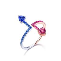 Rhinestone Brass Finger Ring, Heart, plated, adjustable & for woman & with rhinestone, US Ring 