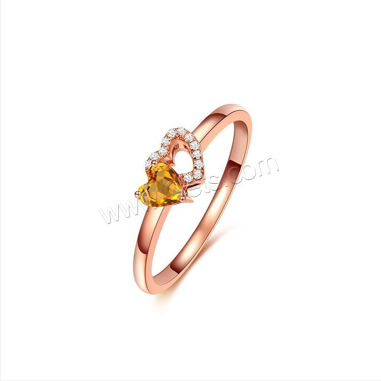 Rhinestone Brass Finger Ring, Heart, real rose gold plated, different size for choice & for woman & with rhinestone, Sold By PC