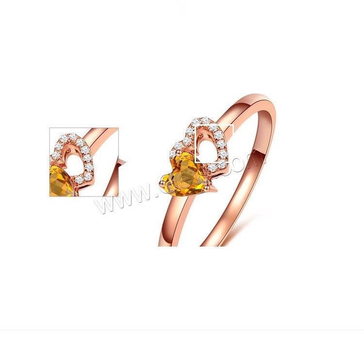 Rhinestone Brass Finger Ring, Heart, real rose gold plated, different size for choice & for woman & with rhinestone, Sold By PC