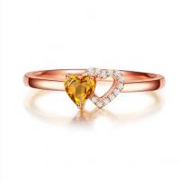 Латунное кольцо с стразами, Латунь, Сердце, плакирование настоящим розовым золотом, разный размер для выбора & Женский & со стразами, продается PC
