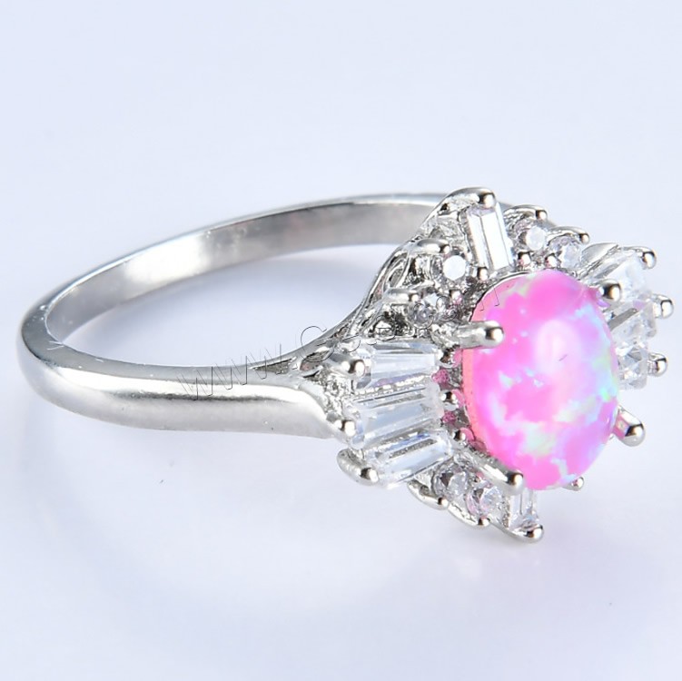 Brass Finger Ring, with Opal, platinum plated, different size for choice & for woman & with rhinestone, more colors for choice, Sold By PC