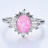 Brass Finger Ring, with Opal, platinum plated & for woman & with rhinestone 