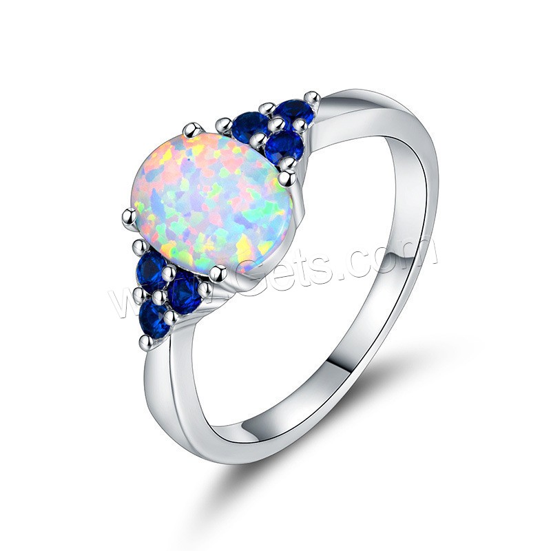 Brass Finger Ring, with Opal, platinum plated, different size for choice & for woman & with rhinestone, 6x8mm, Sold By PC