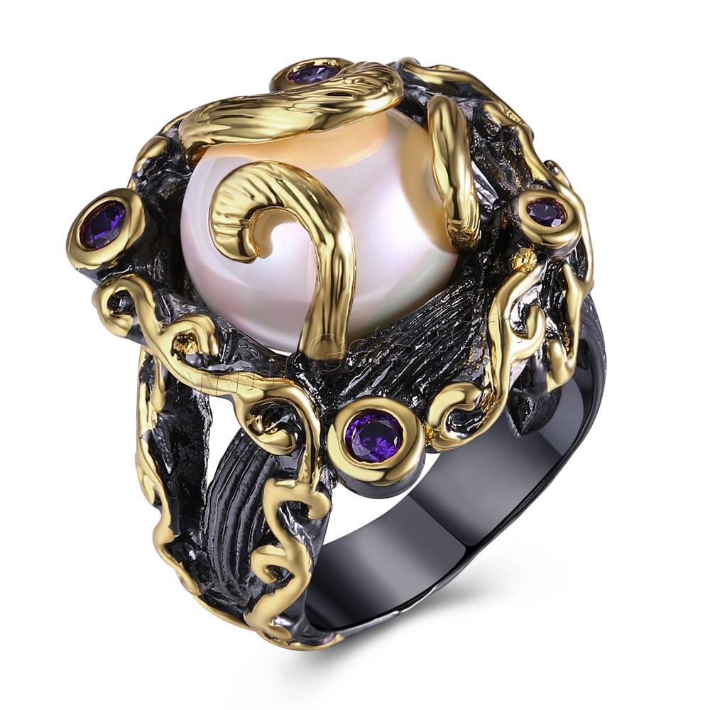 metal anillo, con Shell Pearl, chapado, diverso tamaño para la opción & micro arcilla de zirconia cúbica & para mujer, 23mm, Vendido por UD