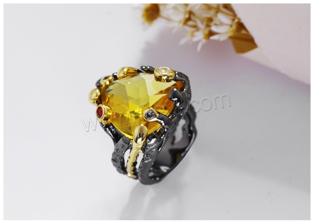 cristal anillo de dedo de latón, metal, con Cristal, chapado, diverso tamaño para la opción & micro arcilla de zirconia cúbica & para mujer & facetas & con diamantes de imitación, 22mm, Vendido por UD