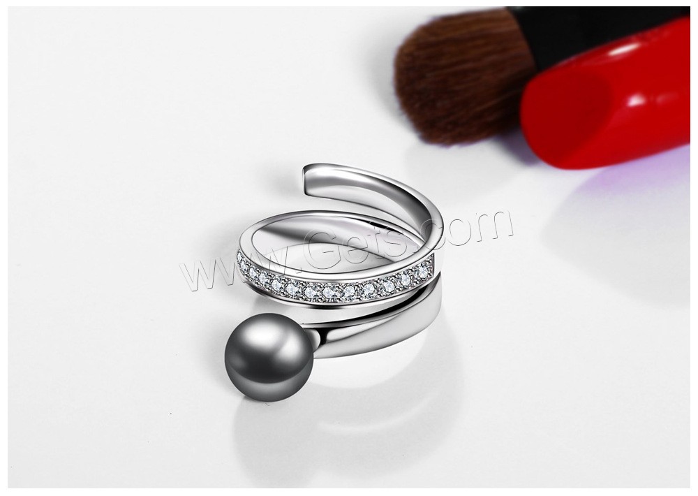 Brass Finger Ring, with Shell Pearl, platinum plated, different size for choice & micro pave cubic zirconia & for woman, 7mm, Sold By PC