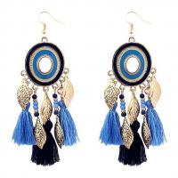 Fashion Tassel Earring, Zinc Alloy, with Nylon Cord & Crystal & Glass Seed Beads, Leaf, gold color plated, for woman & enamel 