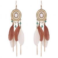Fashion Tassel Earring, Zinc Alloy, with Glass Seed Beads & Resin, Feather, gold color plated, for woman & enamel 
