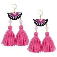 Fashion Tassel Earring, Zinc Alloy, with Nylon Cord & Cotton & Crystal & Glass Seed Beads, gold color plated, embroidered & for woman 