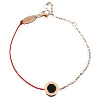 Stainless Steel Bracelet, with Nylon Cord & Resin, Flat Round, gold color plated, oval chain & for woman, red  1mm Approx 8 Inch 