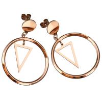 Stainless Steel Drop Earring, Donut, rose gold color plated, for woman, 45mm 