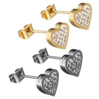 Stainless Steel Stud Earring, with Rhinestone Clay Pave, Heart, plated, for woman 
