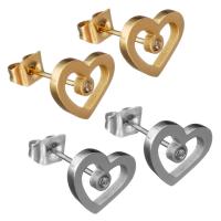 Stainless Steel Rhinestone Stud Earring, Heart, plated, for woman & with rhinestone 