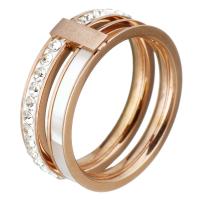 Stainless Steel Finger Ring, with Rhinestone Clay Pave & White Shell, rose gold color plated, for woman, 8mm, US Ring 