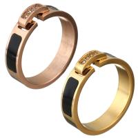 Stainless Steel Finger Ring, with Resin, plated, for woman & with rhinestone 5mm, US Ring 
