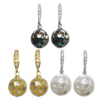 Brass Drop Earring, with Shell, Round, platinum plated & micro pave cubic zirconia & for woman, nickel, lead & cadmium free 