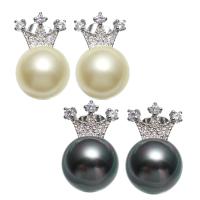 South Sea Shell Stud Earring, with Brass, Crown, micro pave cubic zirconia & for woman 