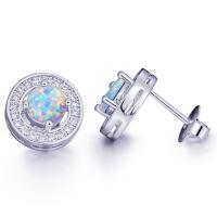 Brass Stud Earring, with Opal, platinum plated, for woman & with rhinestone, 6mm, 11.5mm, 5.5mm, 17mm 