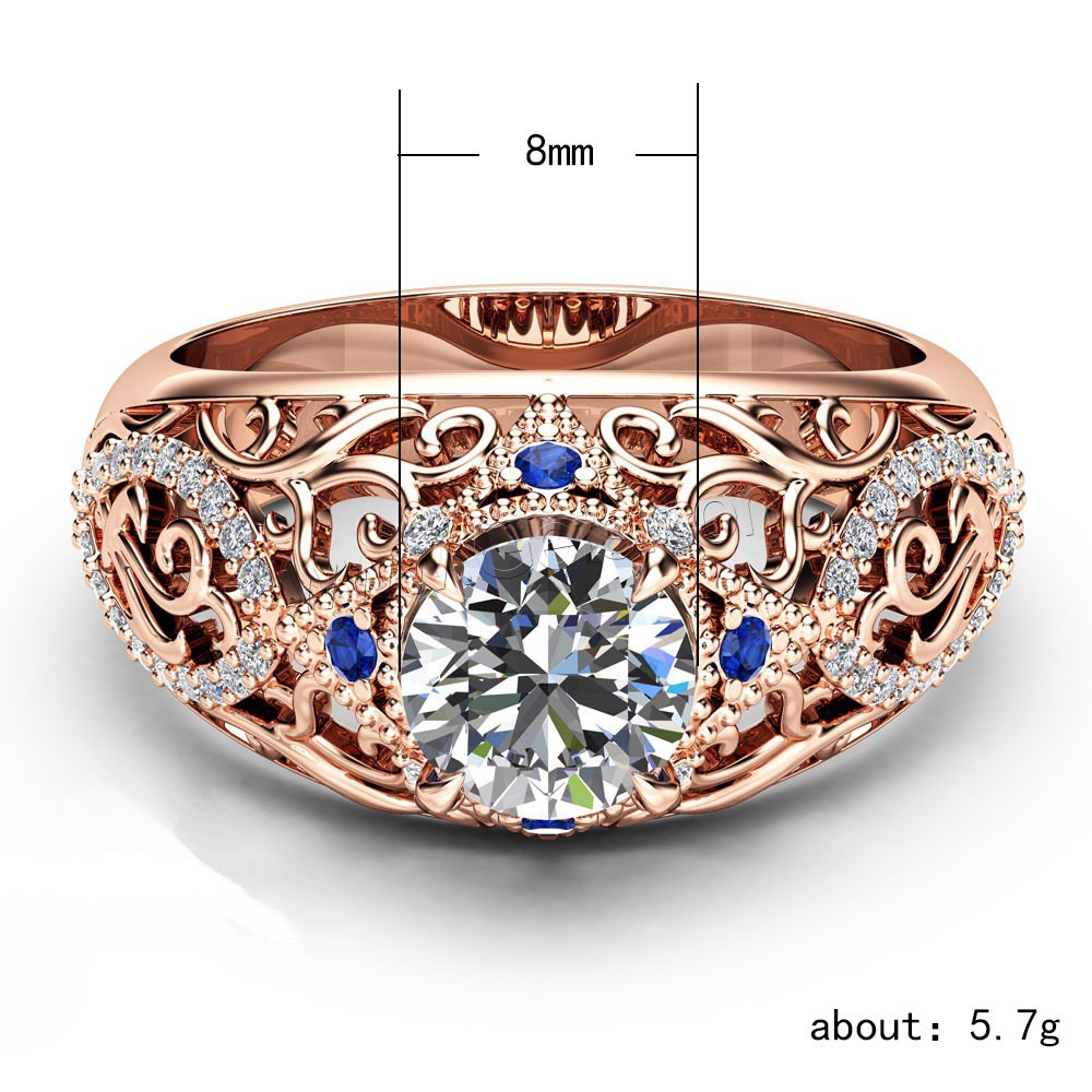 Rhinestone Brass Finger Ring, real rose gold plated, different size for choice & for woman & with rhinestone & hollow, 8mm, Sold By PC