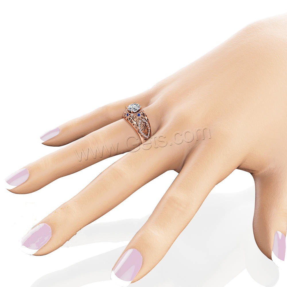 Rhinestone Brass Finger Ring, real rose gold plated, different size for choice & for woman & with rhinestone & hollow, 8mm, Sold By PC
