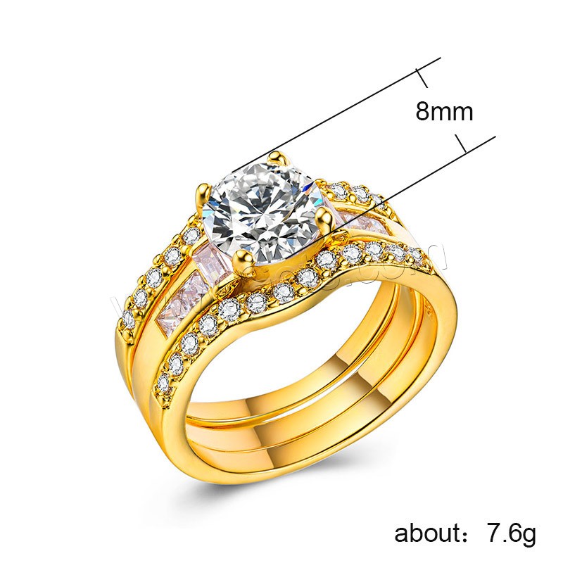 Zirkonia Messing Finger Ring, plattiert, verschiedene Größen vorhanden & für Frau & mit kubischem Zirkonia, keine, 8mm, verkauft von PC