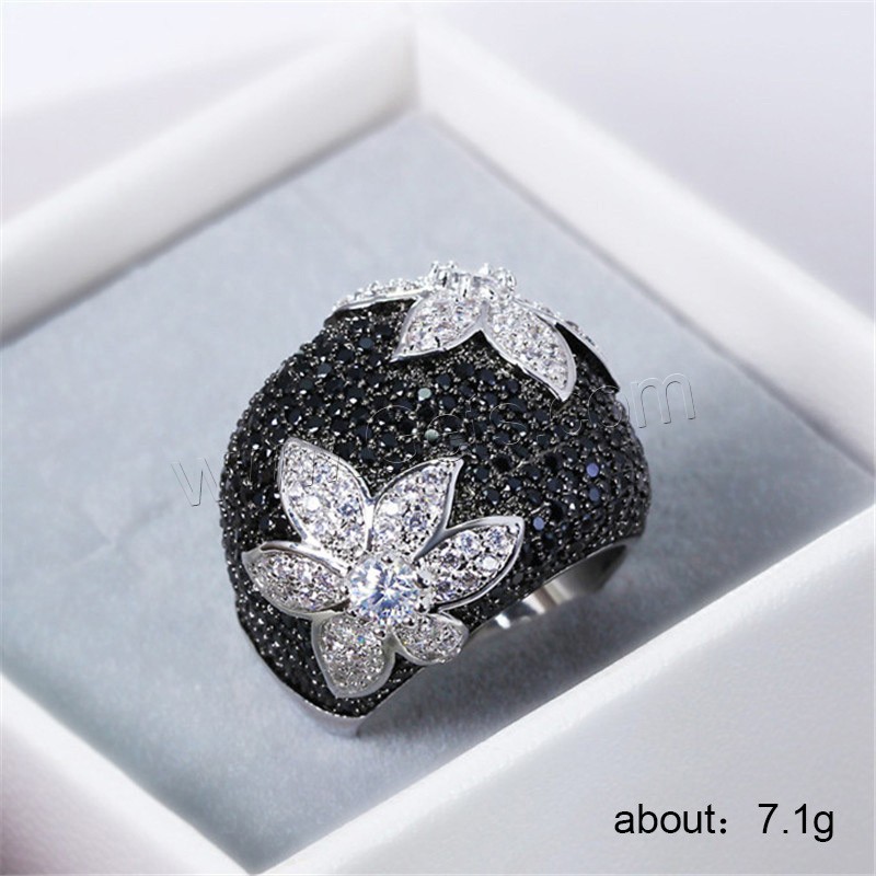 Cubic Zirconia Micro Pave Brass Finger Ring, Flower, platinum plated, micro pave cubic zirconia & for woman & blacken, Sold By PC