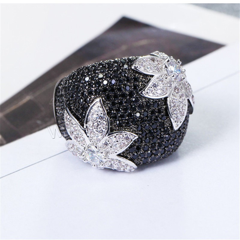 Cubic Zirconia Micro Pave Brass Finger Ring, Flower, platinum plated, micro pave cubic zirconia & for woman & blacken, Sold By PC
