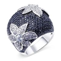 Zircon pavent l'anneau en laiton de doigt, fleur, Plaqué de platine, pavé de micro zircon & pour femme & noircir, Vendu par PC