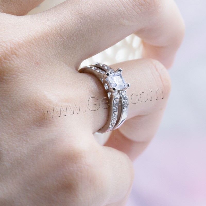 Zinc Alloy Finger Ring, silver color plated, different size for choice & for woman & with cubic zirconia, 6mm, Sold By PC