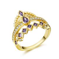 Cubic Zircon Brass Finger Ring, Crown, 18K gold plated & for woman & with cubic zirconia & hollow 