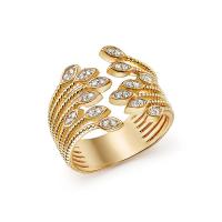 Cubic Zircon Brass Finger Ring, Feather, real gold plated, adjustable & for woman & with cubic zirconia, US Ring 