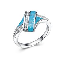 Zinc Alloy Finger Ring, with Opal, silver color plated & for woman & with rhinestone 